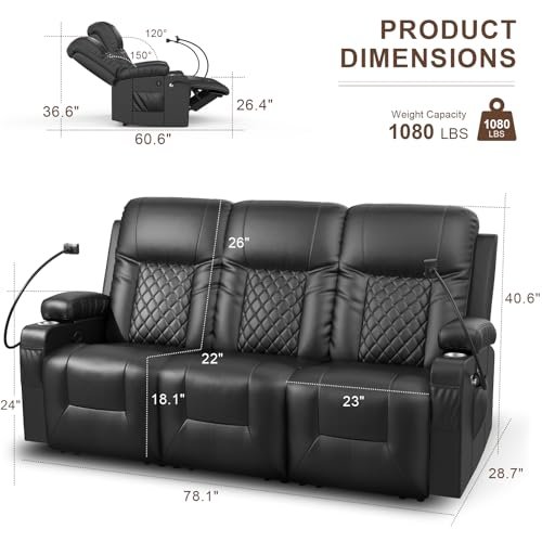 FURNIMAT - FURNIMAT Recliner Sofa Set with 3+1 Pieces in Living Room